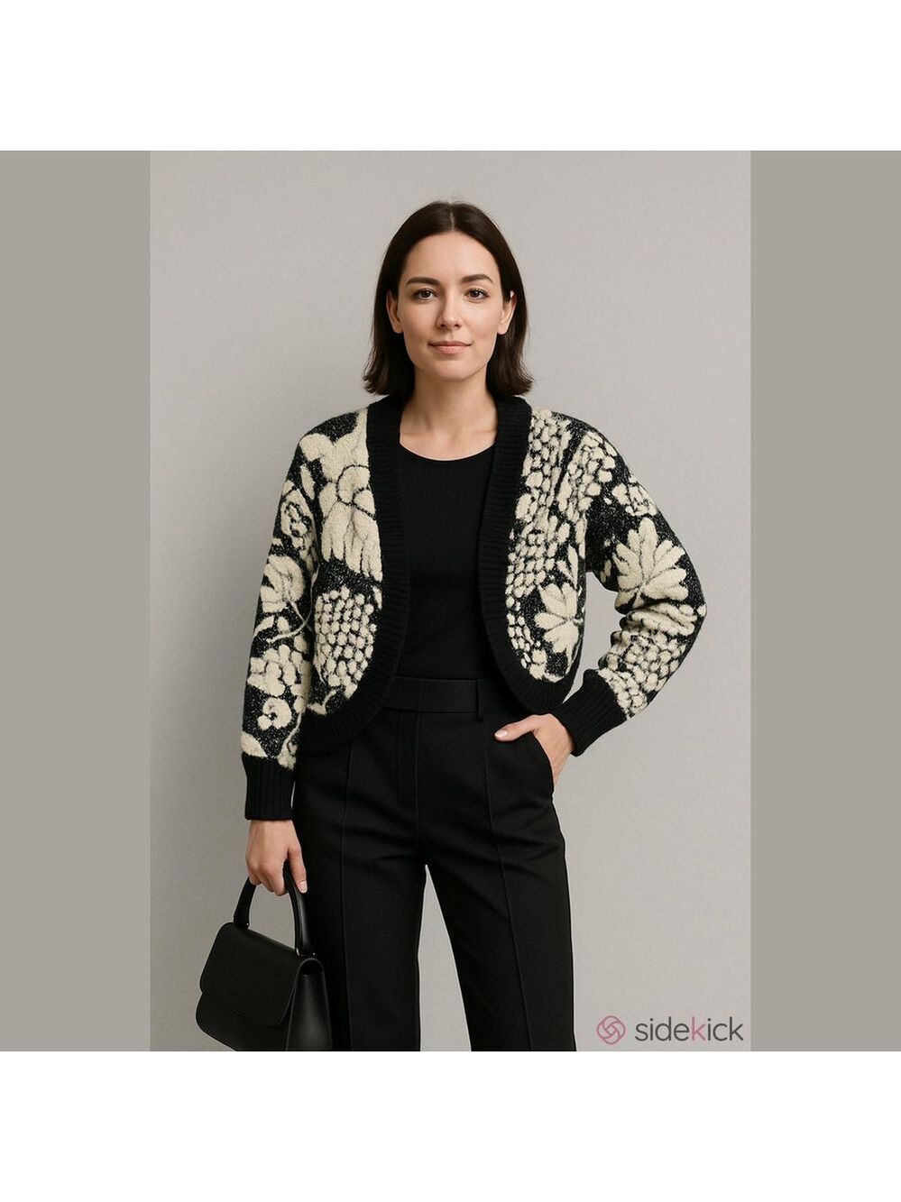 Retro 80's Black & White Geometric Wool Cropped Bolero Style  Cardigan